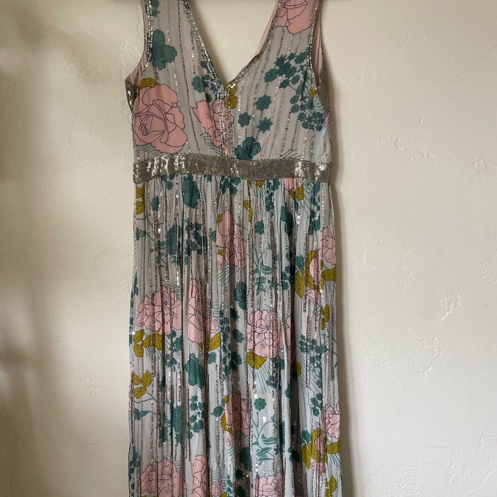 Anthropologie Floral + Sequined Dress